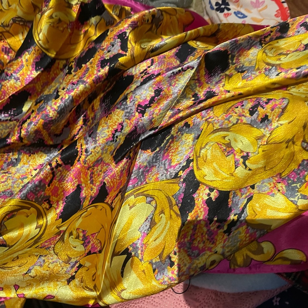 Versace Vibrant Yellow and Pink silk Scarf
